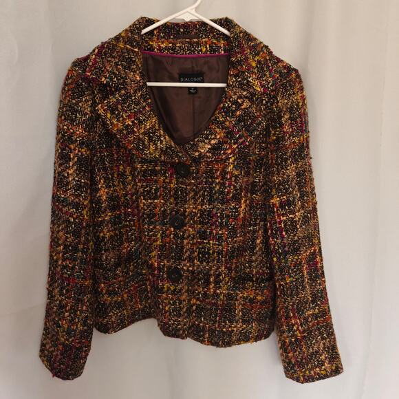 Dialogue Women size 12 Multi Colored Lined Portrait Collar Tweed Jacket - Picture 1 of 9